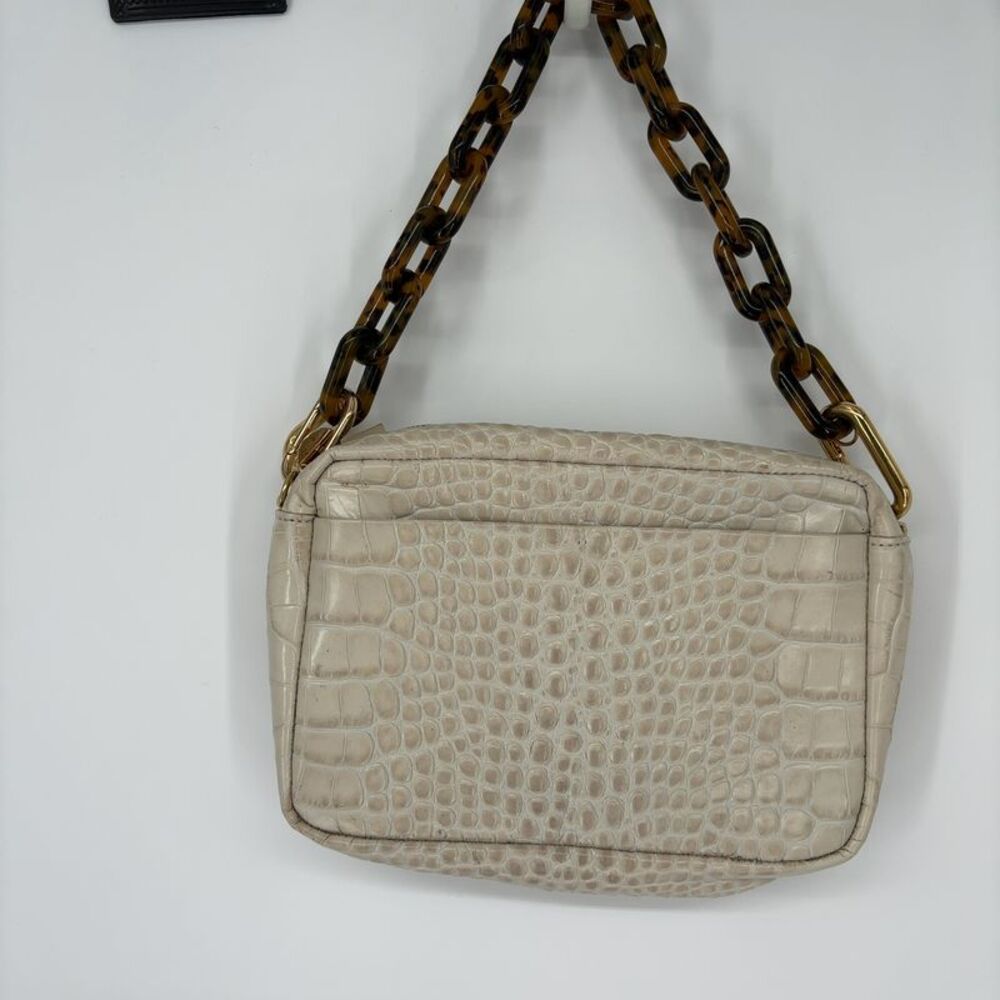 Clare V. Croc-Embossed Cream Shoulder Bag